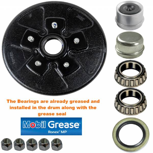 19-100 3500lb 5 on 4-1/2" Bolt Pattern 10" Pre-Greased Brake Drum Kit