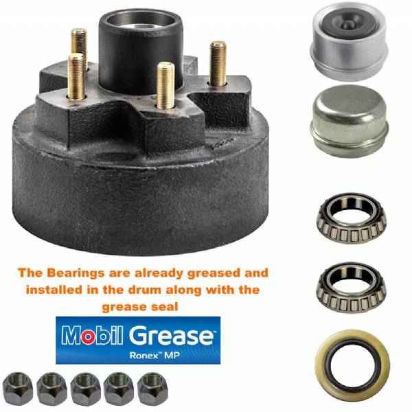 19-140 2200lb 5 on 4-1/2" Bolt Pattern 7" Pre-Greased Brake Drum Kit