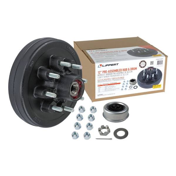 2024013261 7000lb 8 on 6-1/2" Bolt Pattern 12" Pre-Greased Drum Kit with 9/16" Lug Studs