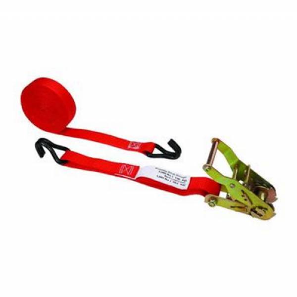 2615WHVC Red 1" x 15' Ratchet Strap with Vinyl Coated Wire Hooks