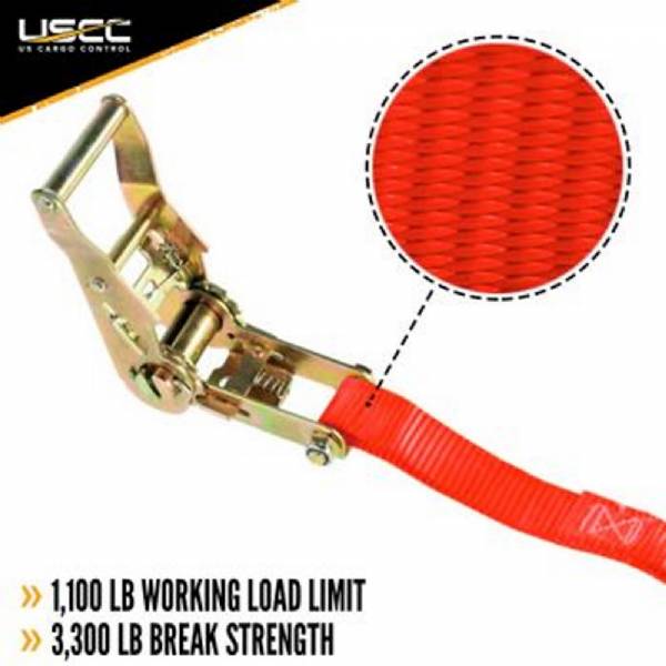 2615WHVC Red 1" x 15' Ratchet Strap with Vinyl Coated Wire Hooks #2