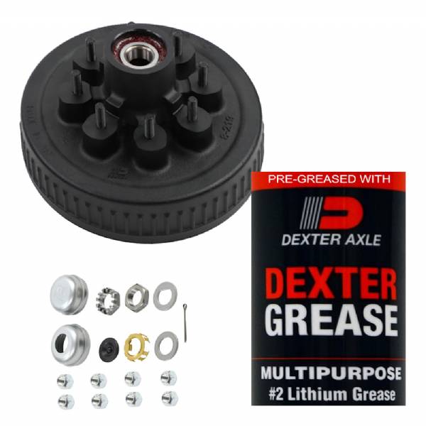 K08-219-2G 7000lb 8 on 6-1/2" Bolt Pattern 12" Pre-Greased Brake Drum Kit with 9/16" Lug Studs