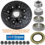 19-130 7000lb 8 on 6-1/2" Bolt Pattern 12" Pre-Greased Brake Drum Kit with 1/2" Lug Studs